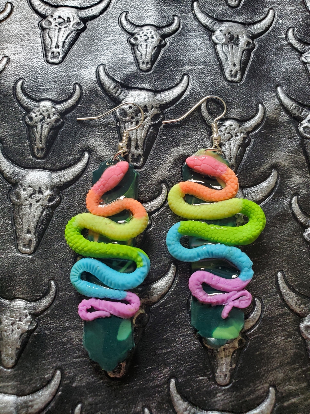 Handmade Rainbow Snake Dangle Earrings